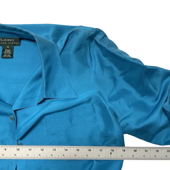 Lauren Ralph Lauren Pant sz 14 Top Sz 12 Two Piece Set 100% Silk Blue - Picture 6 of 6